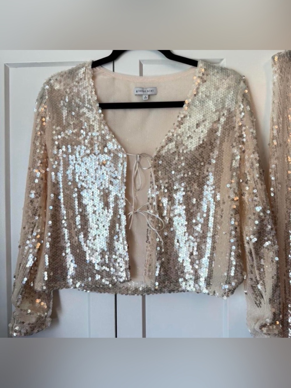 Gianni Bini Sequin 2-Piece Set Champagne NWT Skirt (M) Tie-Front Top (S) - Picture 2 of 5